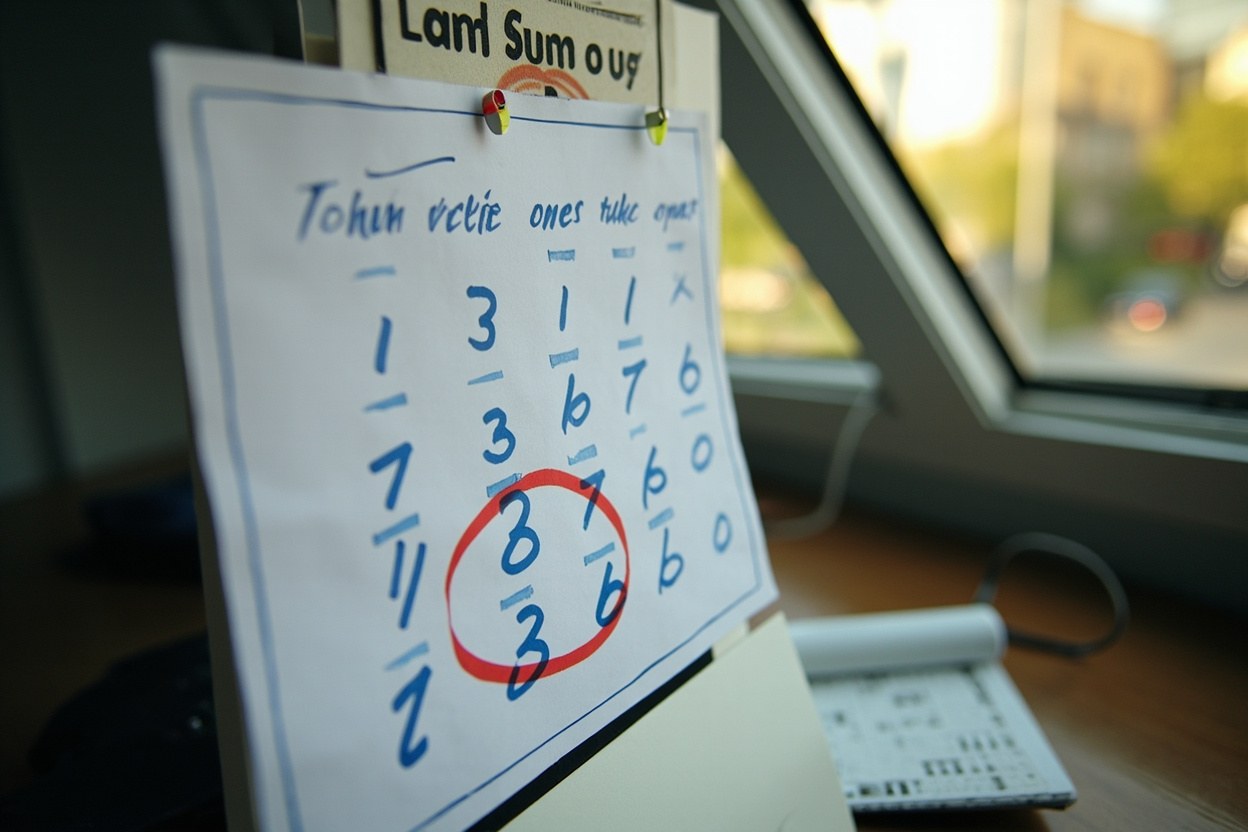 A wall calendar pinned above a desk with three consecutive dates circled in red marker, daylight from a side window.