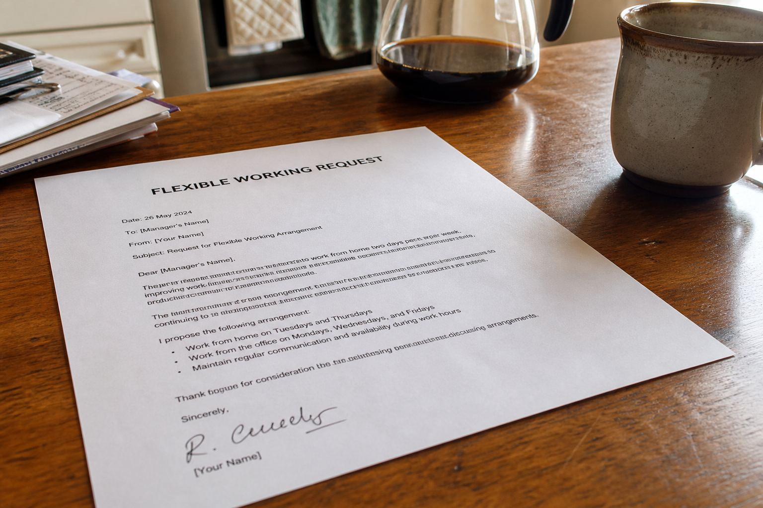A printed flexible working request letter.