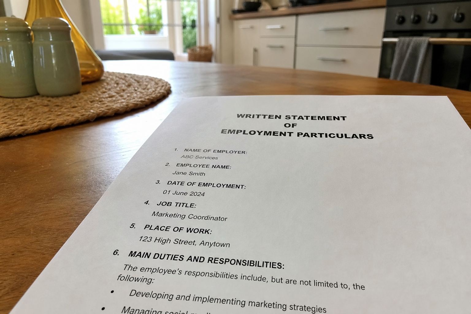 A written statement of employment particulars.