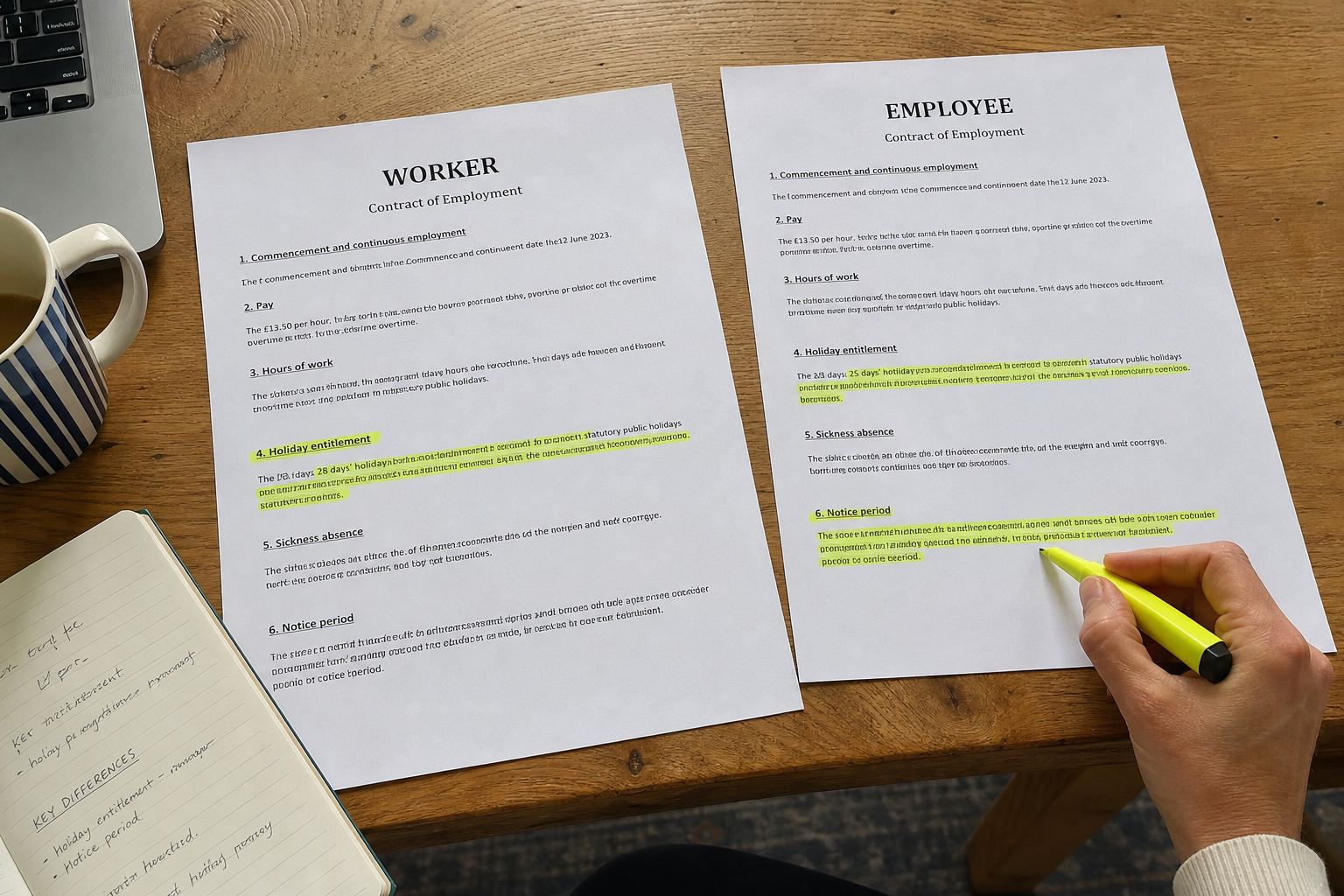 Two contracts labelled worker and employee.