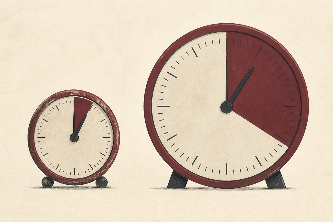 Two analog clocks, one small and one large.